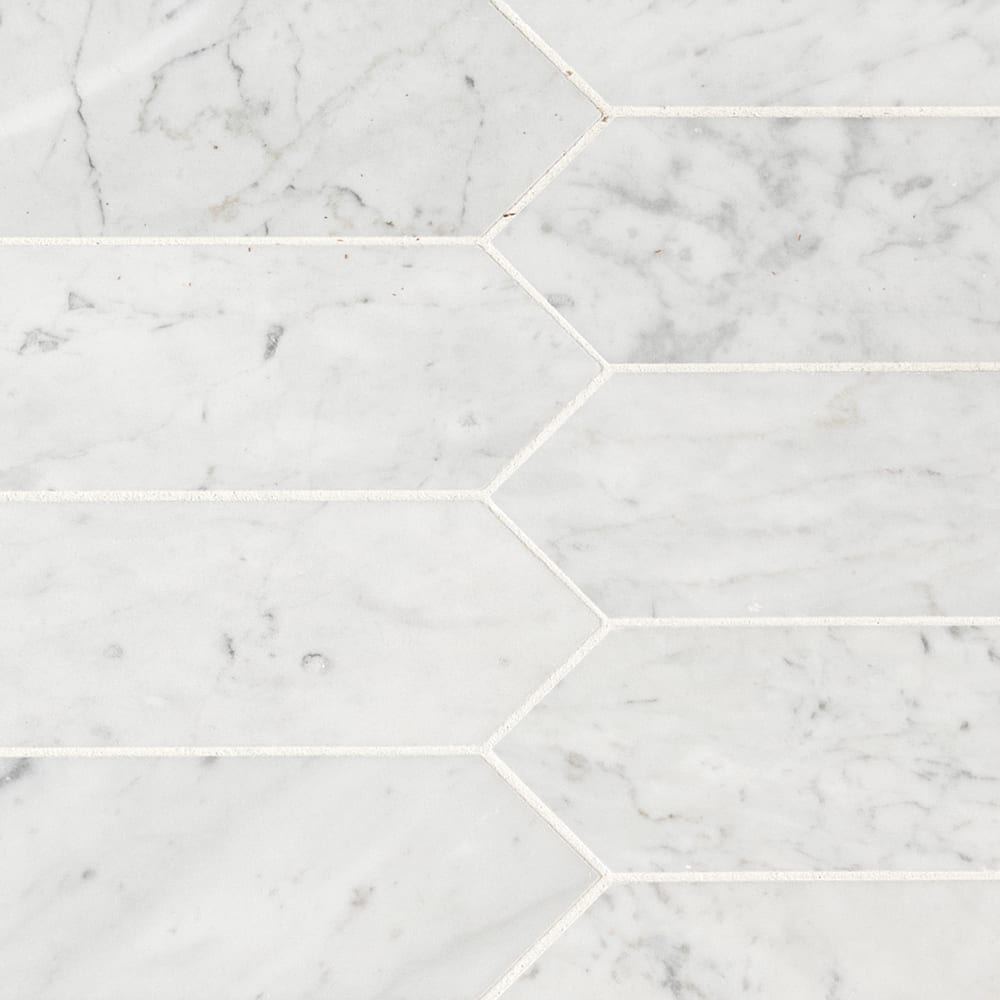 Carrara White 3"x12" Picket Honed Marble Mesh-Mounted Mosaic Tile - MSI Collection