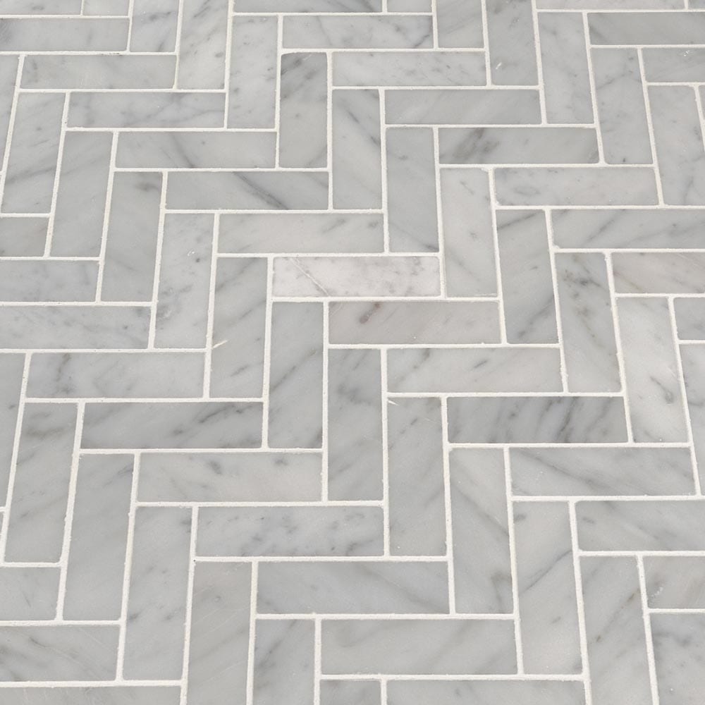 Carrrara White Herringbone 12"x12" Polished Marble Mesh-Mounted Mosaic Tile 1"x3"-MSI Collection