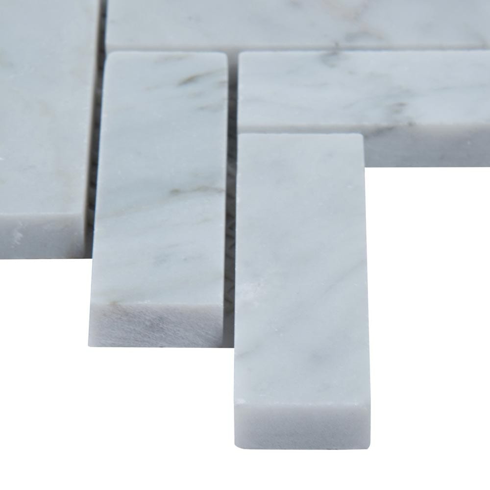 Carrrara White Herringbone 12"x12" Polished Marble Mesh-Mounted Mosaic Tile 1"x3"-MSI Collection