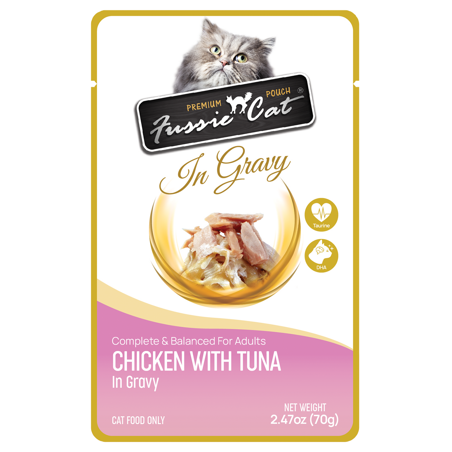 Bolsita Fussie Cat - Pollo con atún en salsa (2.47oz)