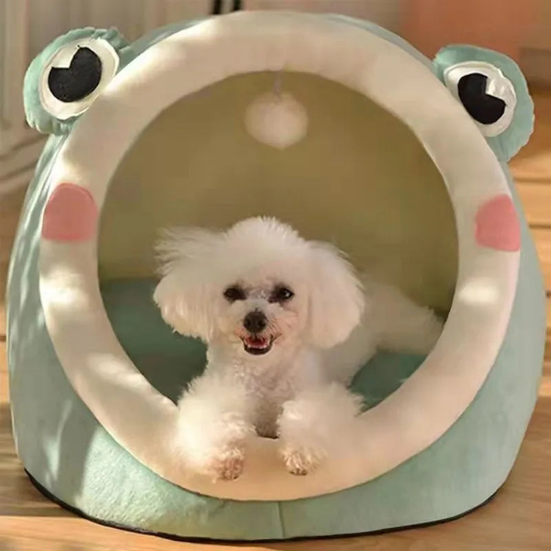 Cama para mascotas con forma de rana kawaii