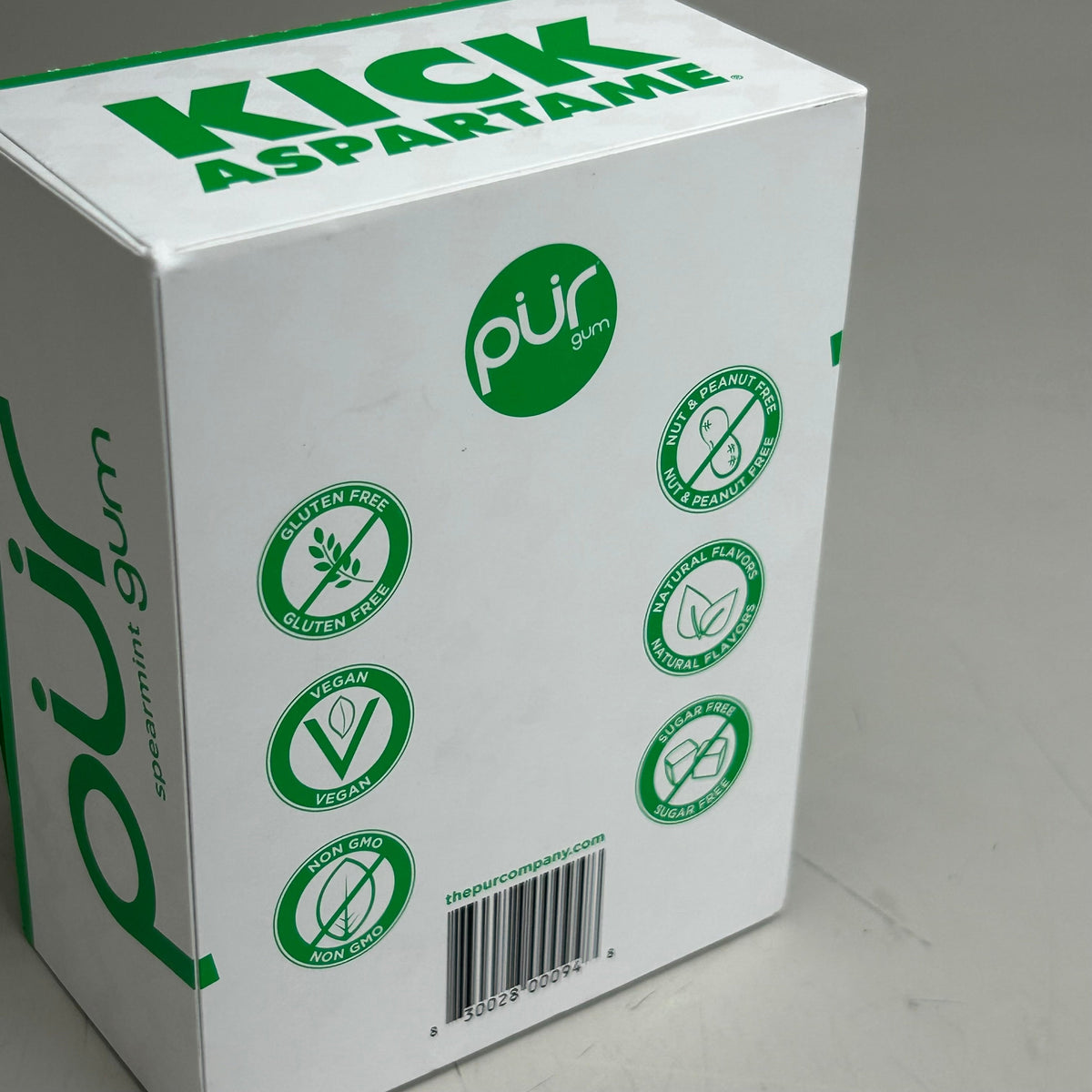 Chicle de hierbabuena sin azúcar PUR (sin aspartamo) – 12 paquetes (9 unidades cada uno)