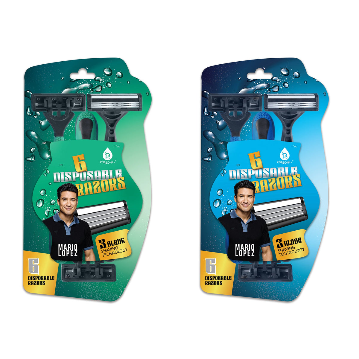 Paquete de 12 maquinillas de afeitar desechables Mario Lopez - Verde y azul