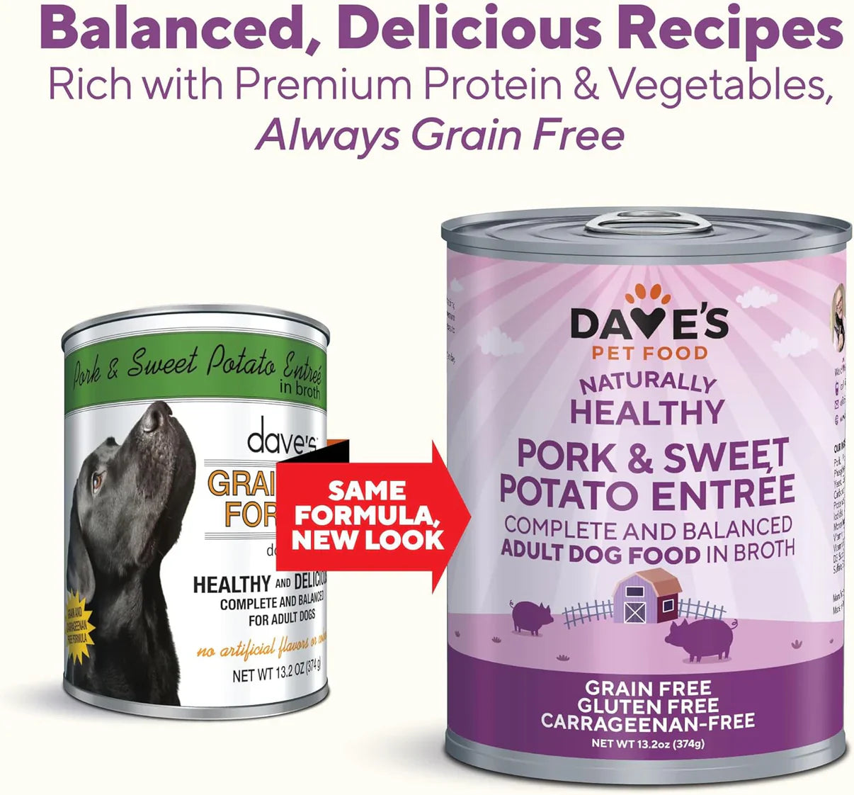 Dave's Grain Free Pork & Sweet Potato Entrée For Dogs (374g)