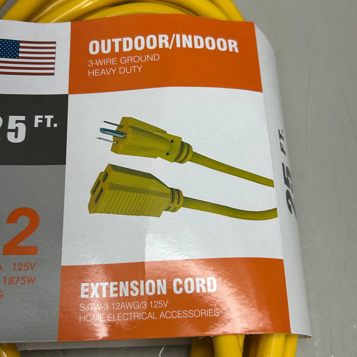 HOME ELECTRICAL ACCESSORIES  Heavy Duty Outdoor/Indoor Extension Cord  12 Gauge, 25' SJTW-3Yellow