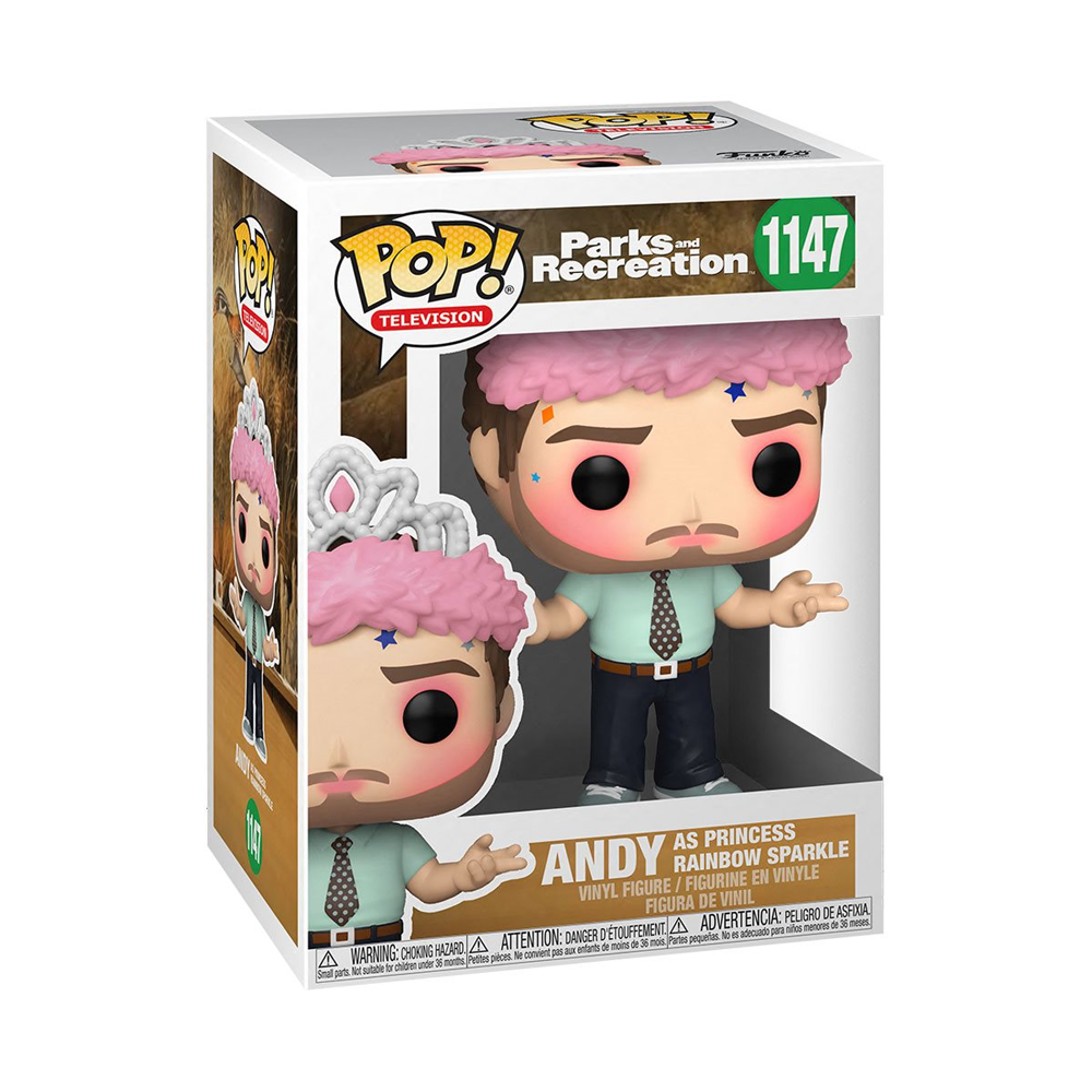 Funko POP! Parks and Recreation - Figura de vinilo Andy como Princesa Arcoíris Brillante n.° 1147