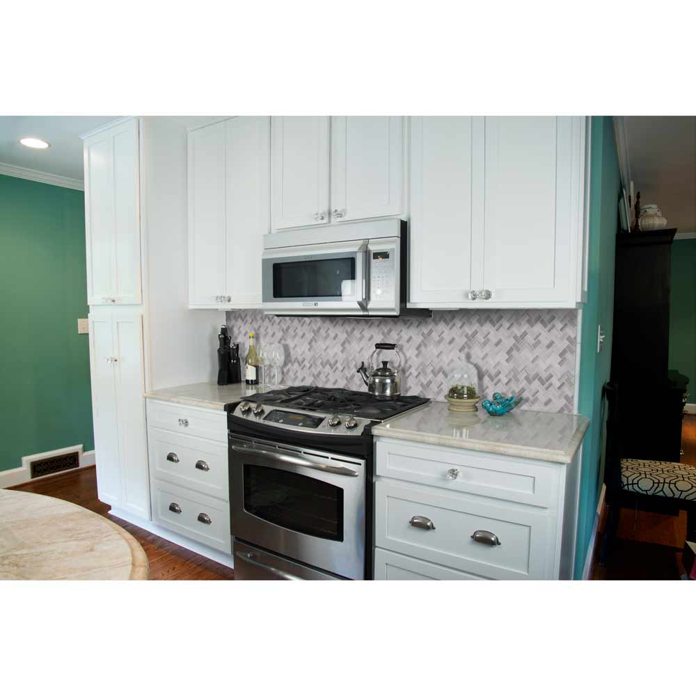 Greecian White Herringbone 11.63" x 11.63" Polished Marble Mesh-Mounted Mosaic Tile Pattern-MSI Collection