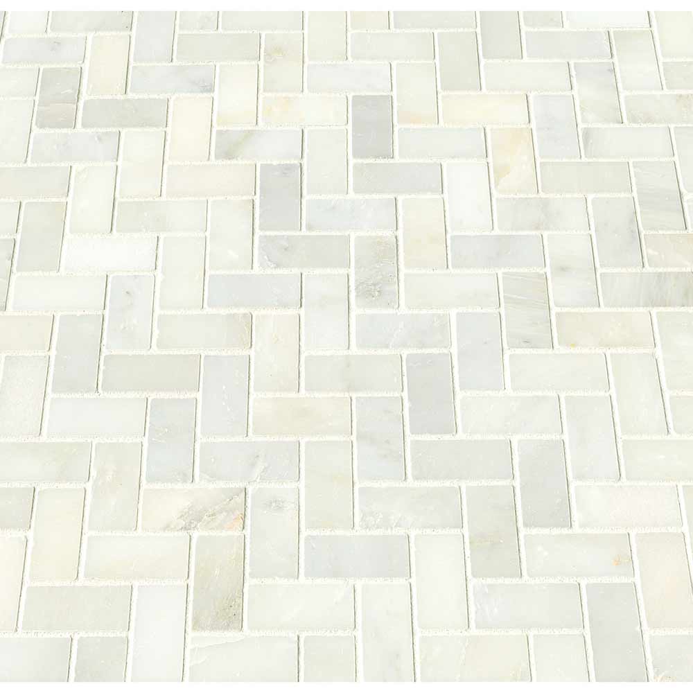 Greecian White Herringbone 11.63" x 11.63" Polished Marble Mesh-Mounted Mosaic Tile Pattern-MSI Collection