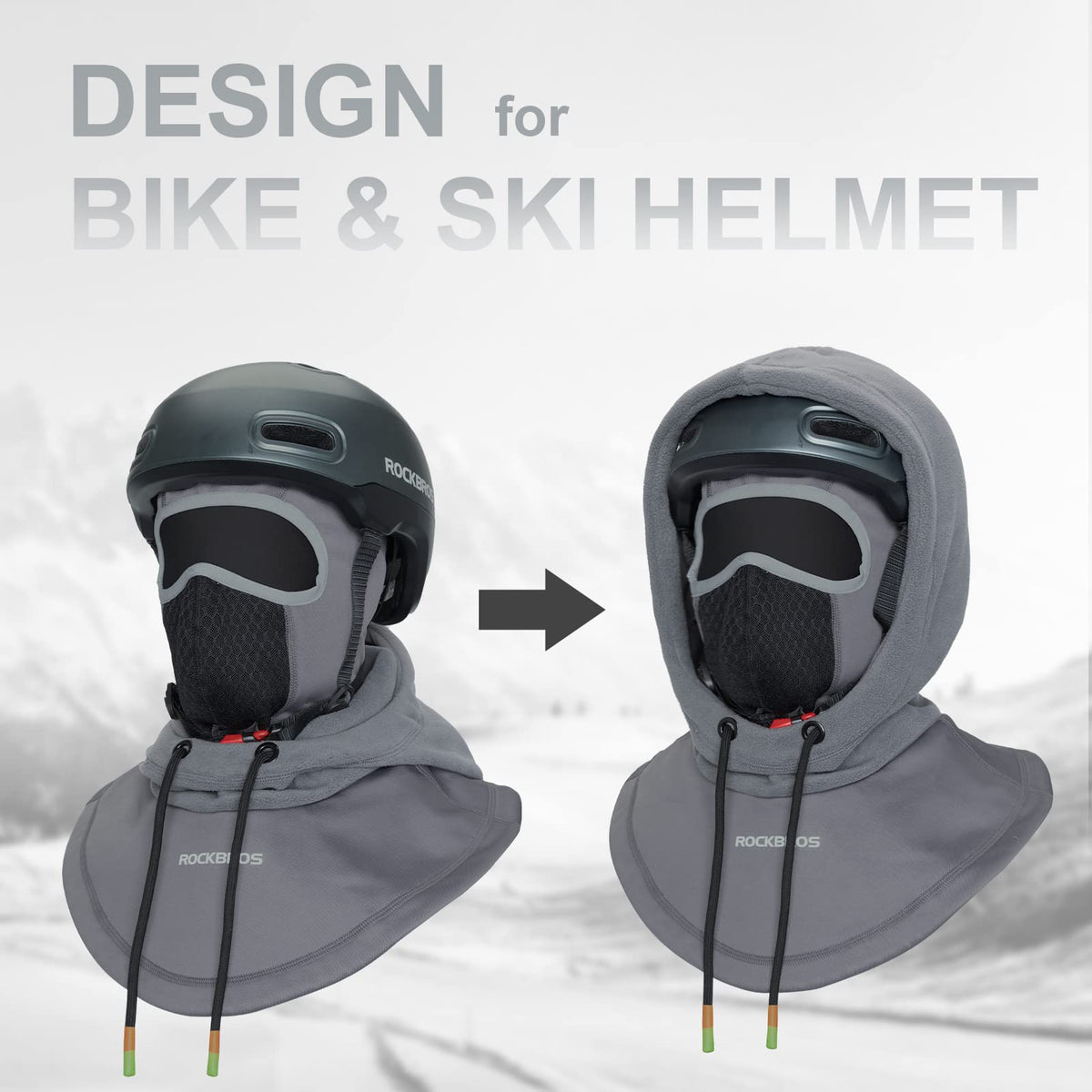 Pasamontañas de esquí ROCKBROS Pasamontañas térmico de forro polar para clima frío de invierno para hombre