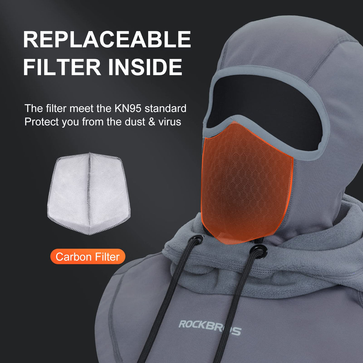 Pasamontañas de esquí ROCKBROS Pasamontañas térmico de forro polar para clima frío de invierno para hombre