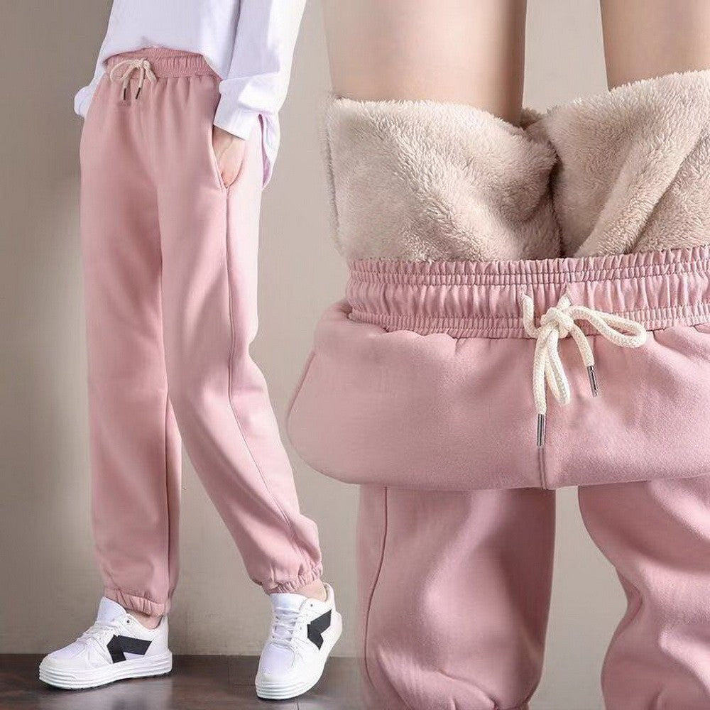 Pantalones deportivos con forro polar rosa