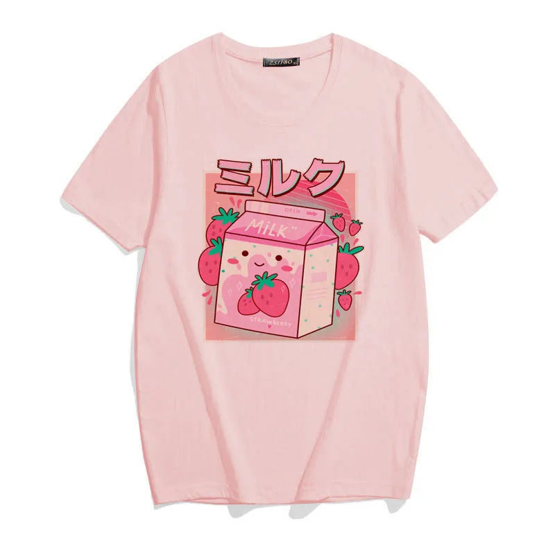 Camiseta japonesa de leche de fresa