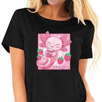 Camiseta Kawaii Axolotl Leche de Fresa