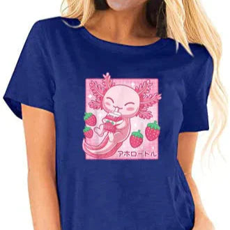 Camiseta Kawaii Axolotl Leche de Fresa