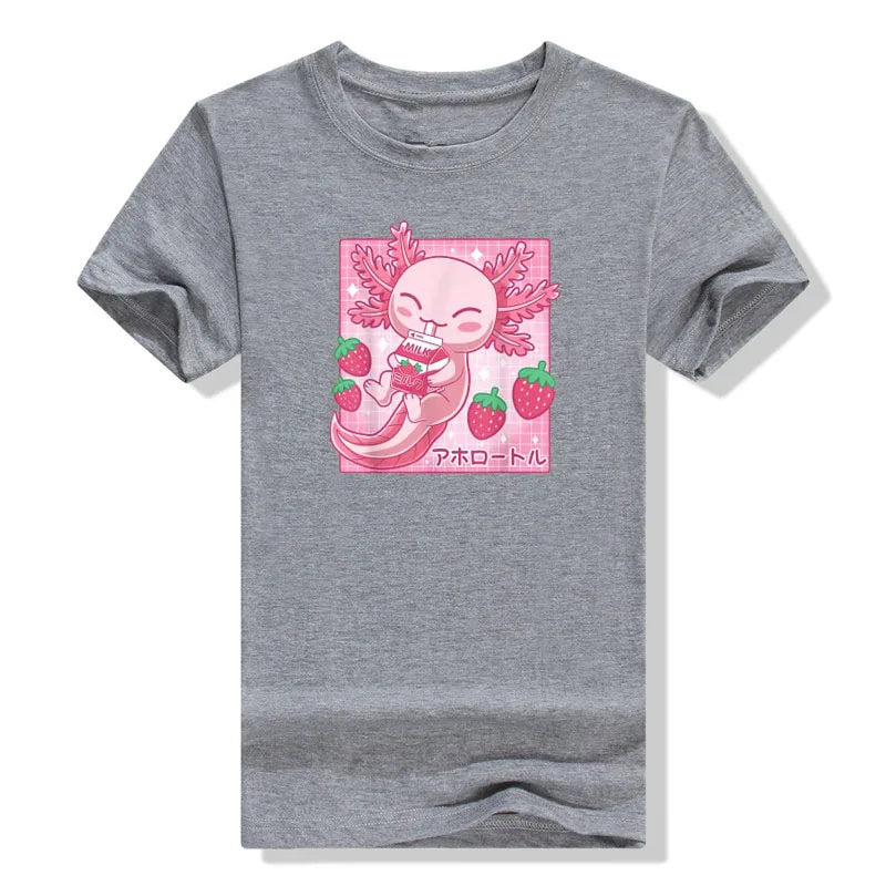 Camiseta Kawaii Axolotl Leche de Fresa