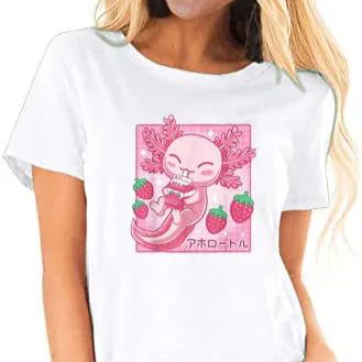 Camiseta Kawaii Axolotl Leche de Fresa