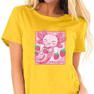 Camiseta Kawaii Axolotl Leche de Fresa