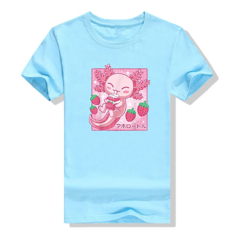 Camiseta Kawaii Axolotl Leche de Fresa