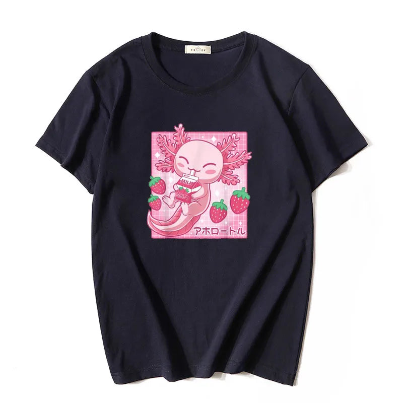 Camiseta Kawaii Axolotl Leche de Fresa