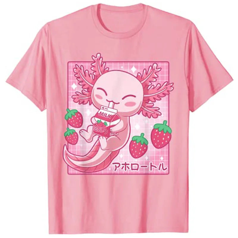 Camiseta Kawaii Axolotl Leche de Fresa