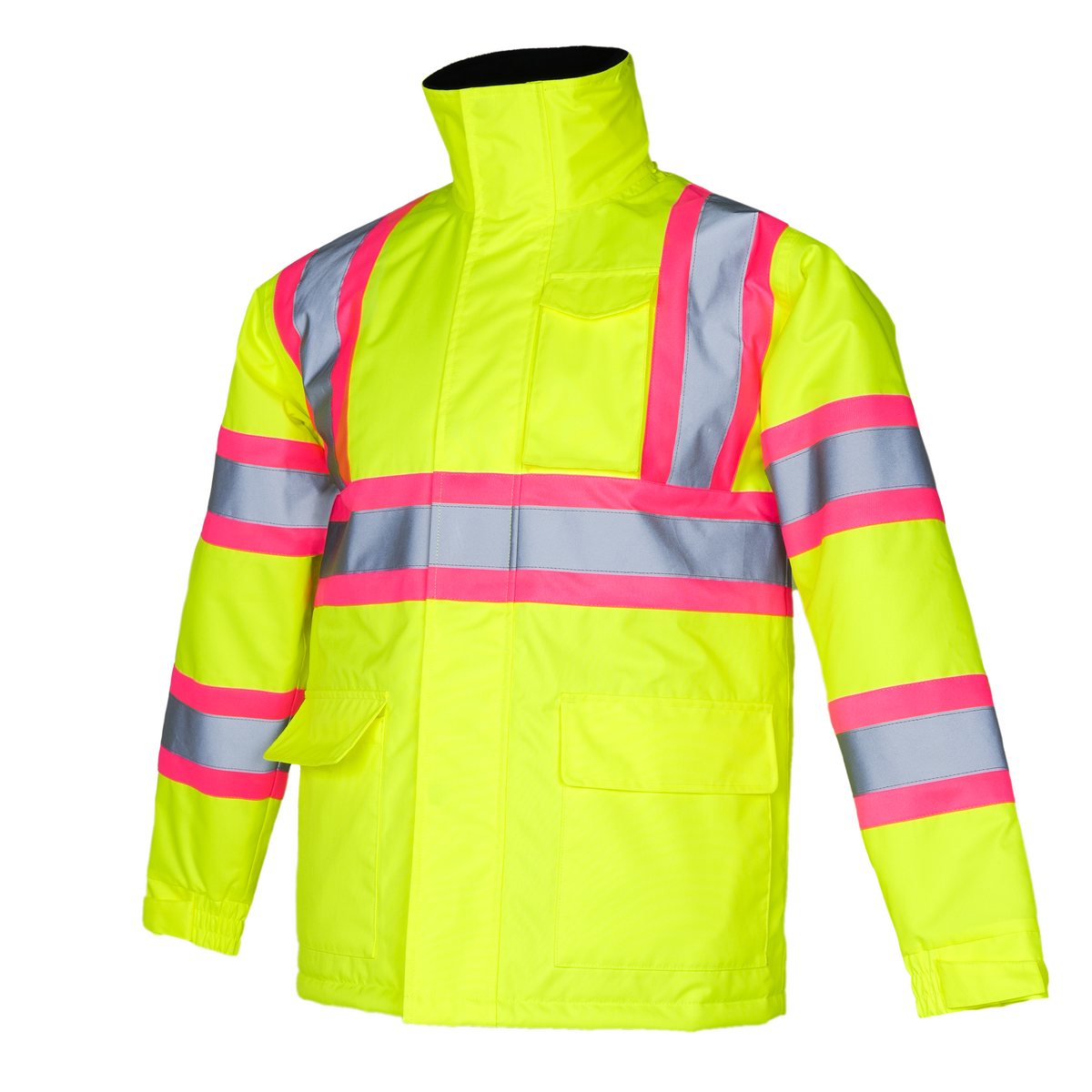 Hi-Vis Two Tone Safety Jacket with Reflective Tapes and Pink Contrast - PinkFit Collection