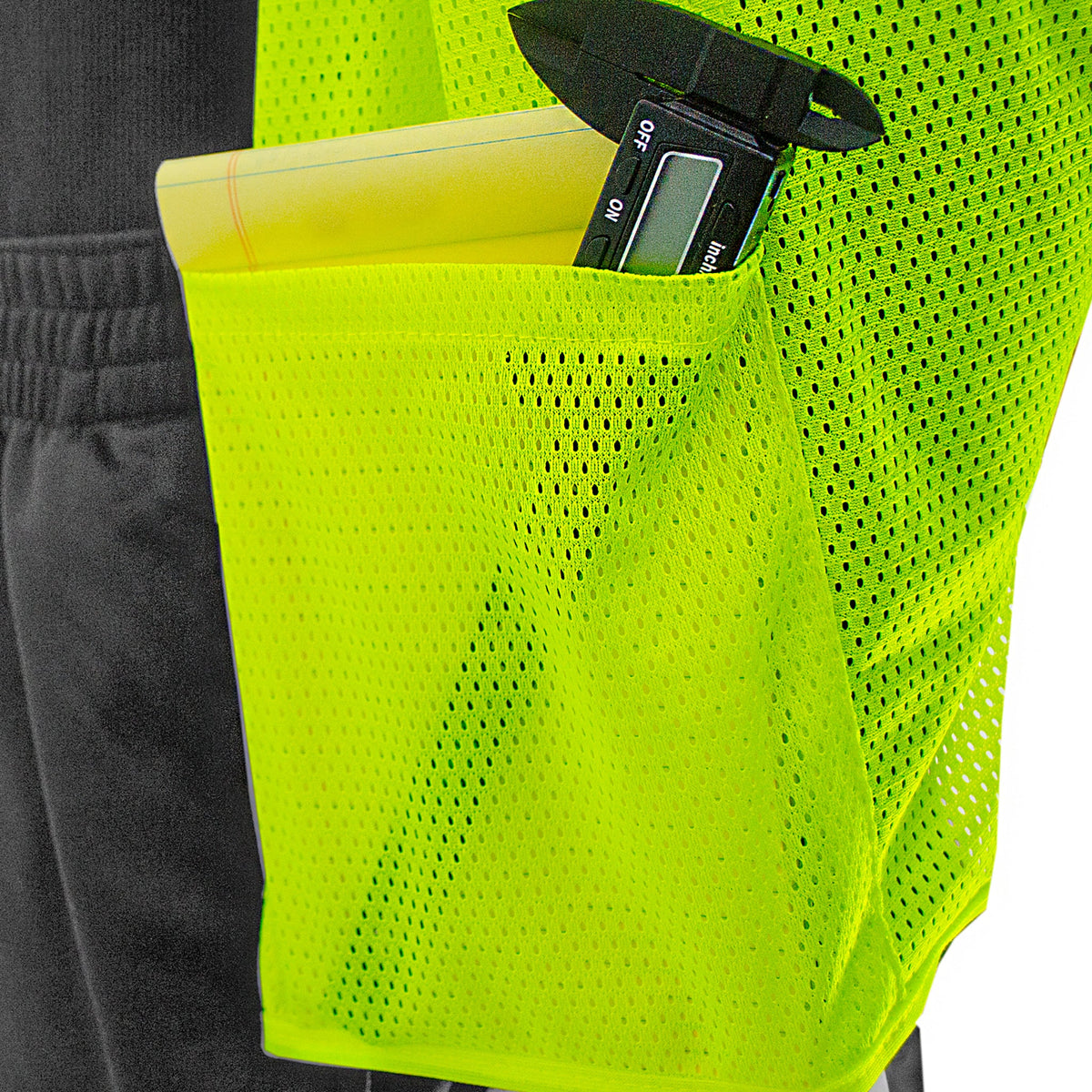 Chaleco de seguridad desprendible de malla amarillo de alta visibilidad con tiras reflectantes de 2" y bolsillo