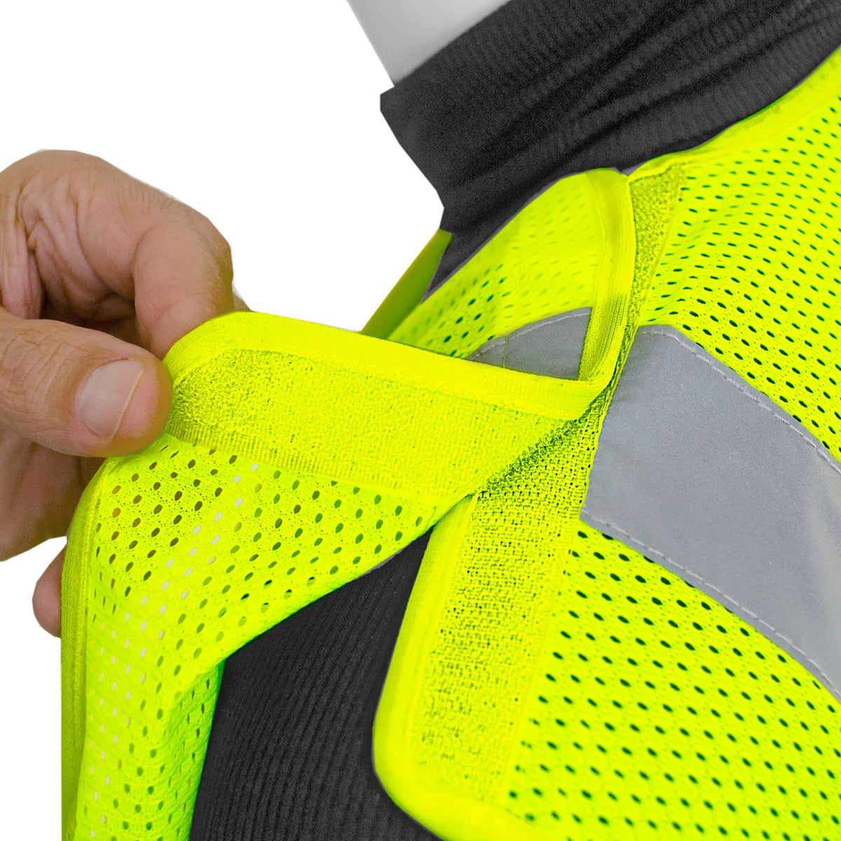 Chaleco de seguridad desprendible de malla amarillo de alta visibilidad con tiras reflectantes de 2" y bolsillo