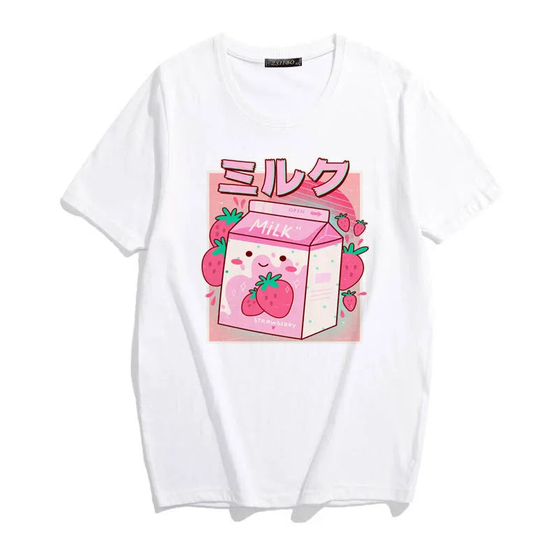 Camiseta japonesa de leche de fresa