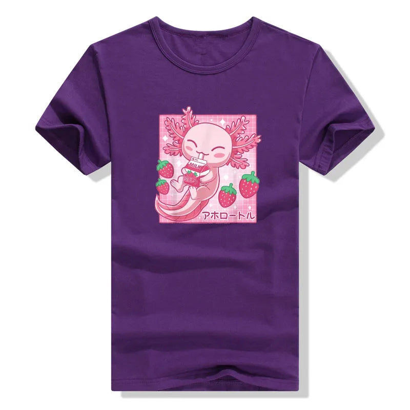 Camiseta Kawaii Axolotl Leche de Fresa