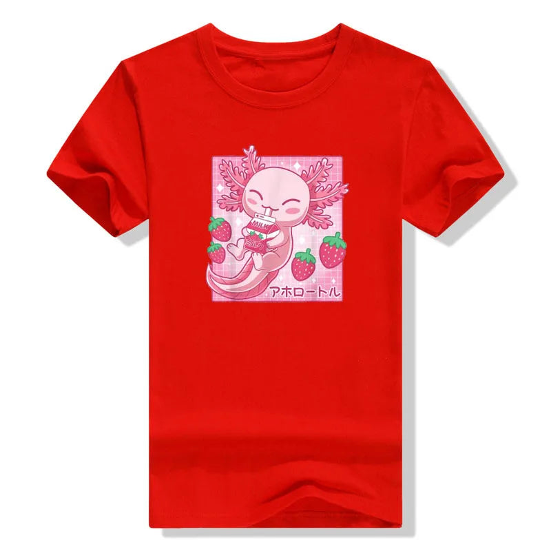 Camiseta Kawaii Axolotl Leche de Fresa