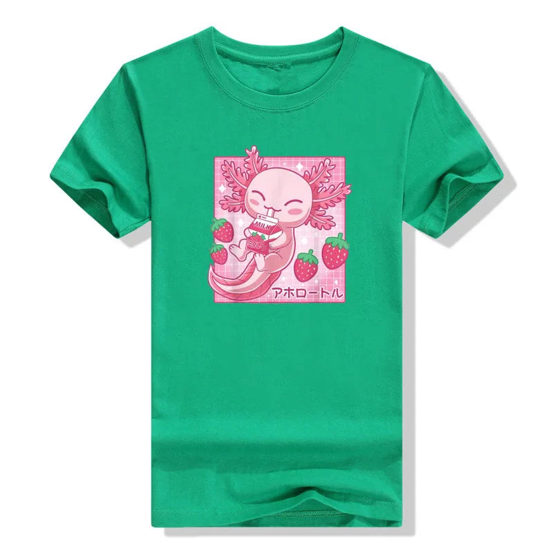 Camiseta Kawaii Axolotl Leche de Fresa