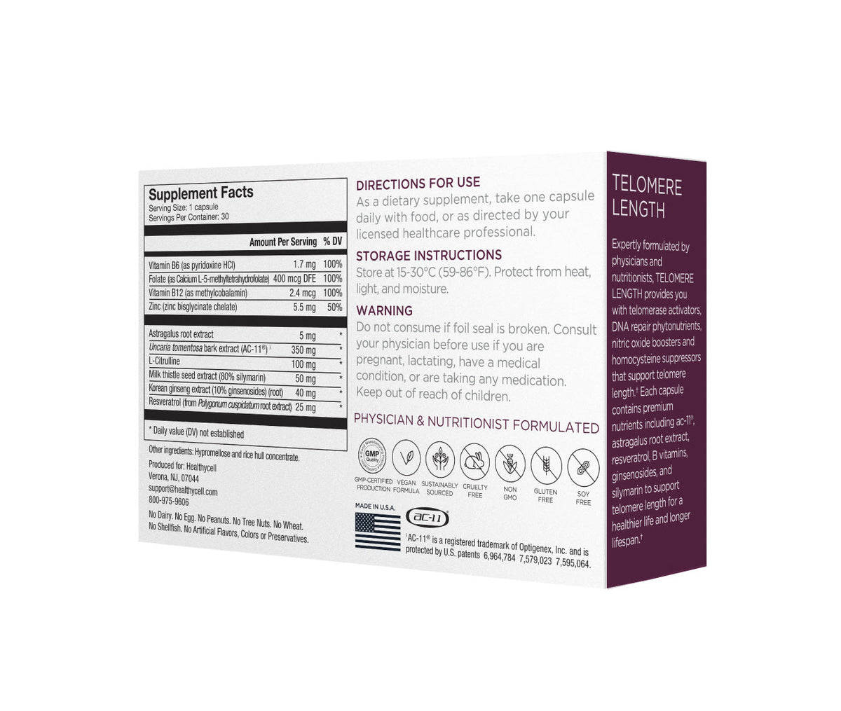 Healthycells Suplemento para la Longitud de los Telómeros – 30 Cápsulas