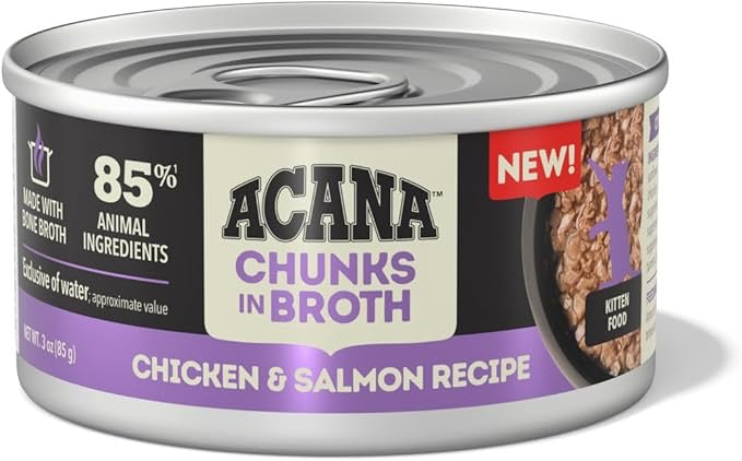 Acana Grain Free Kitten Chicken & Salmon Wet Cat Food – Chunks in Broth (3oz)