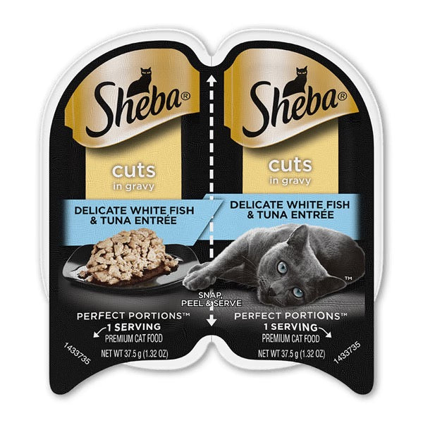 Alimento húmedo para gatos Sheba Perfect Portions Cortes Pescado Blanco y Atún (2.65oz)