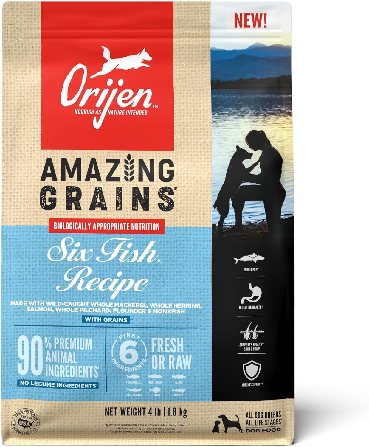 Alimento seco para perros Orijen Amazing Grains Six Fish