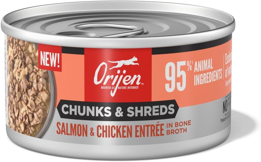 ORIJEN™ Trozos y Tiras – Salmón y Pollo en Caldo de Huesos (85 g)