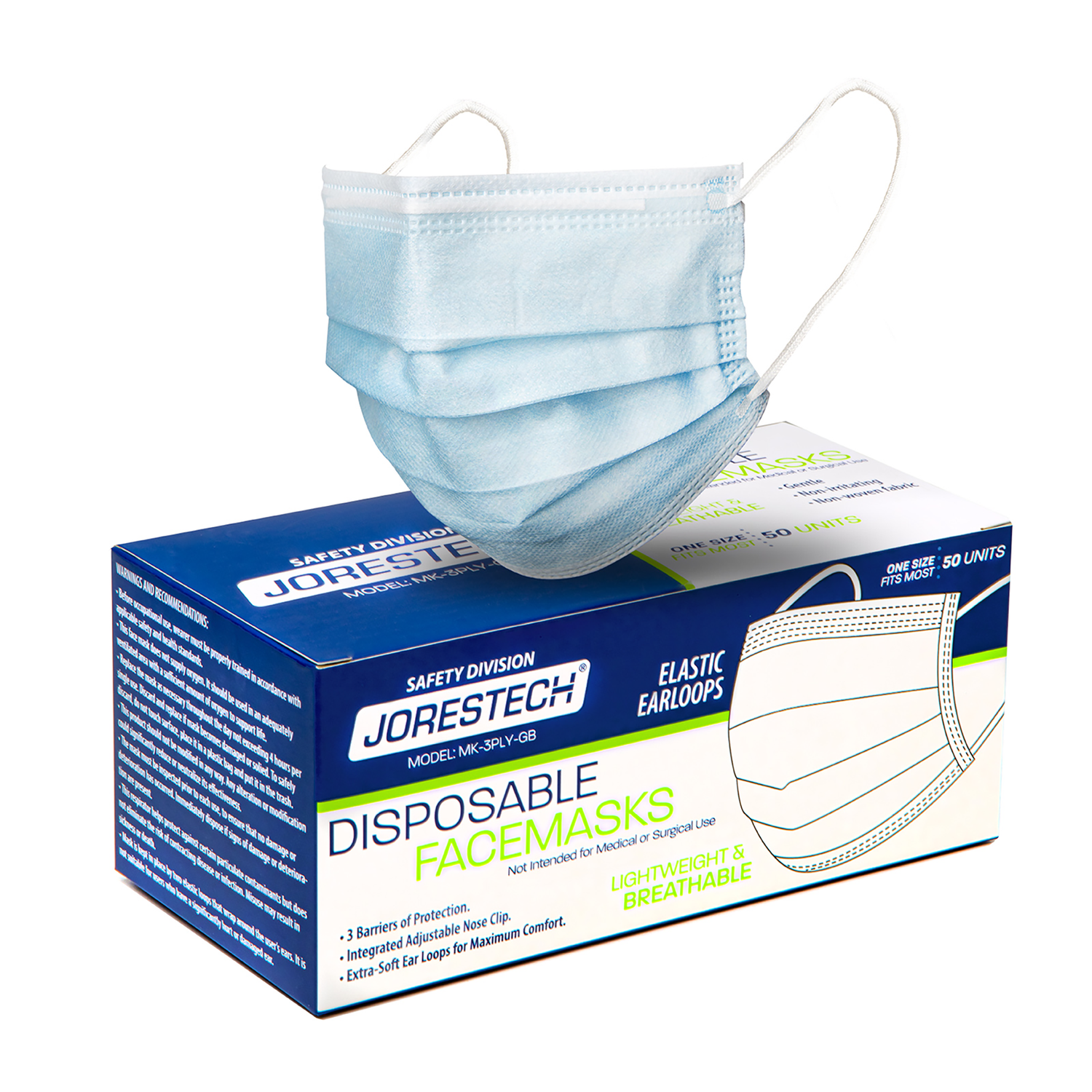 3-Layer Disposable Face Masks – Pack of 50
