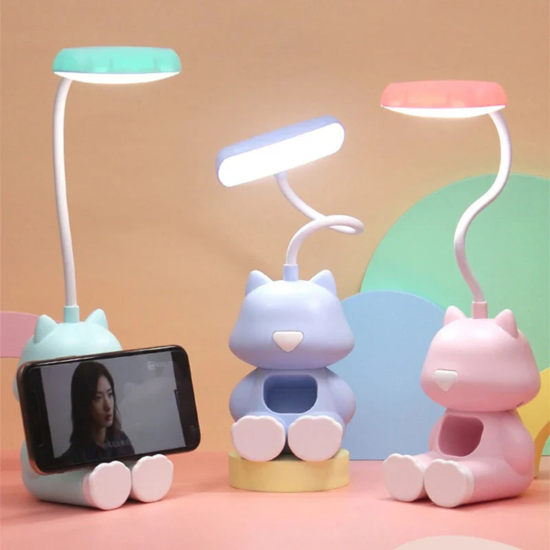 Lámpara de escritorio flexible con forma de gato kawaii