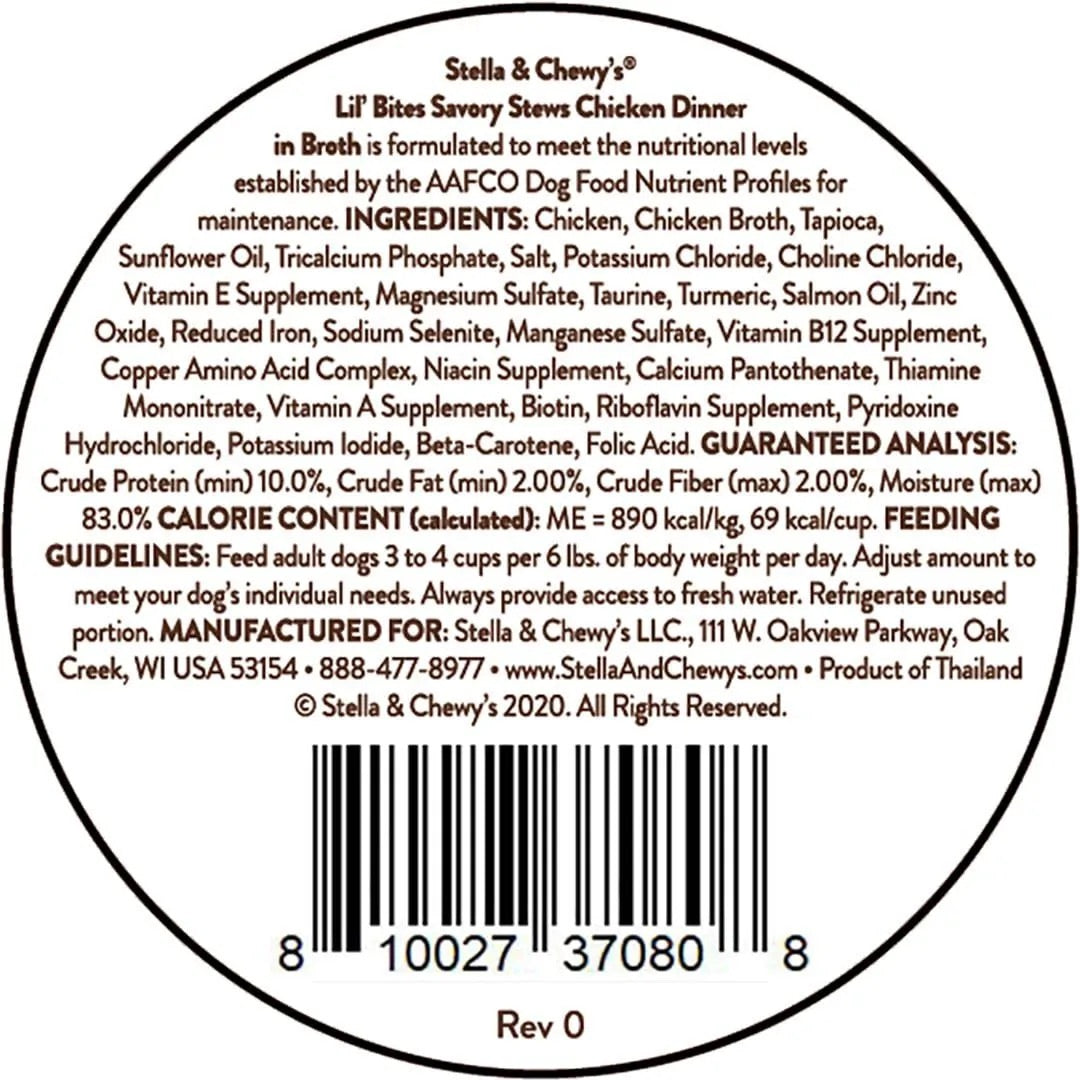 Alimento para perros de guisado de pollo Lil Bites de Stella & Chewy (2.7 oz)