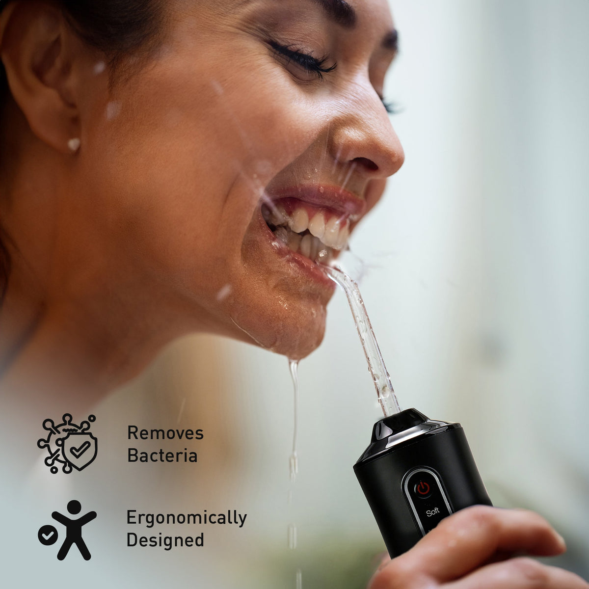 Paquete de cuidado bucal y cuidado personal definitivo de Mario López: kit de cuidado personal masculino, cepillo dental eléctrico de tres cabezales y irrigador bucal USB.