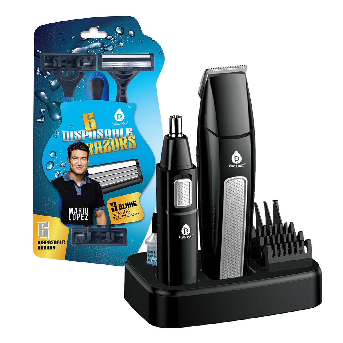 Set de cuidado personal definitivo de Mario Lopez: kit de 10 piezas para cabello, barba y cuerpo + maquinillas de afeitar desechables