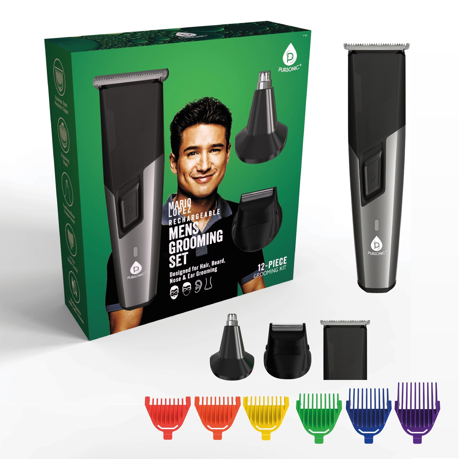 Kit de cuidado personal recargable para hombre Mario Lopez: kit completo para el cuidado del cabello, la barba, la nariz y las orejas