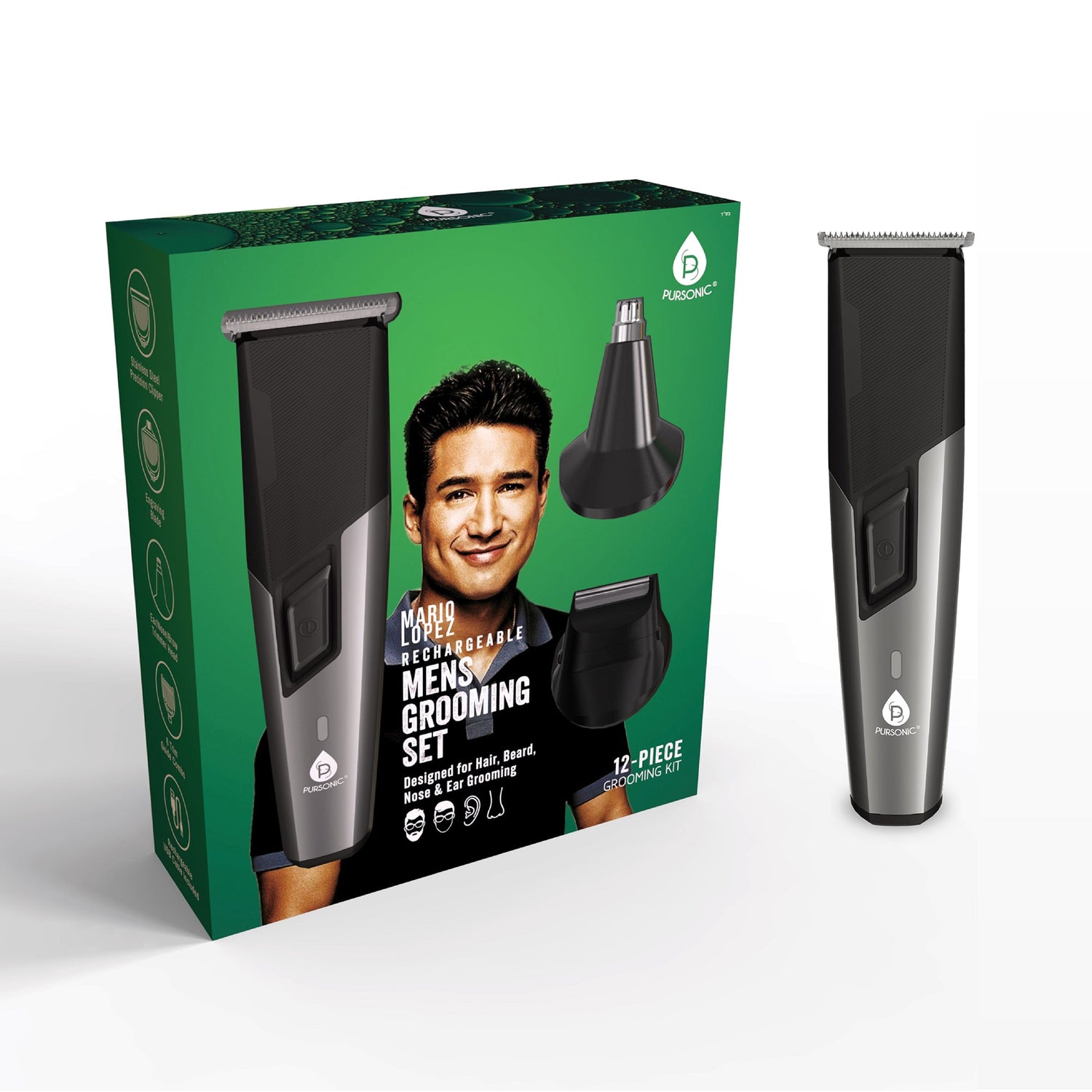 Kit de cuidado personal recargable para hombre Mario Lopez: kit completo para el cuidado del cabello, la barba, la nariz y las orejas