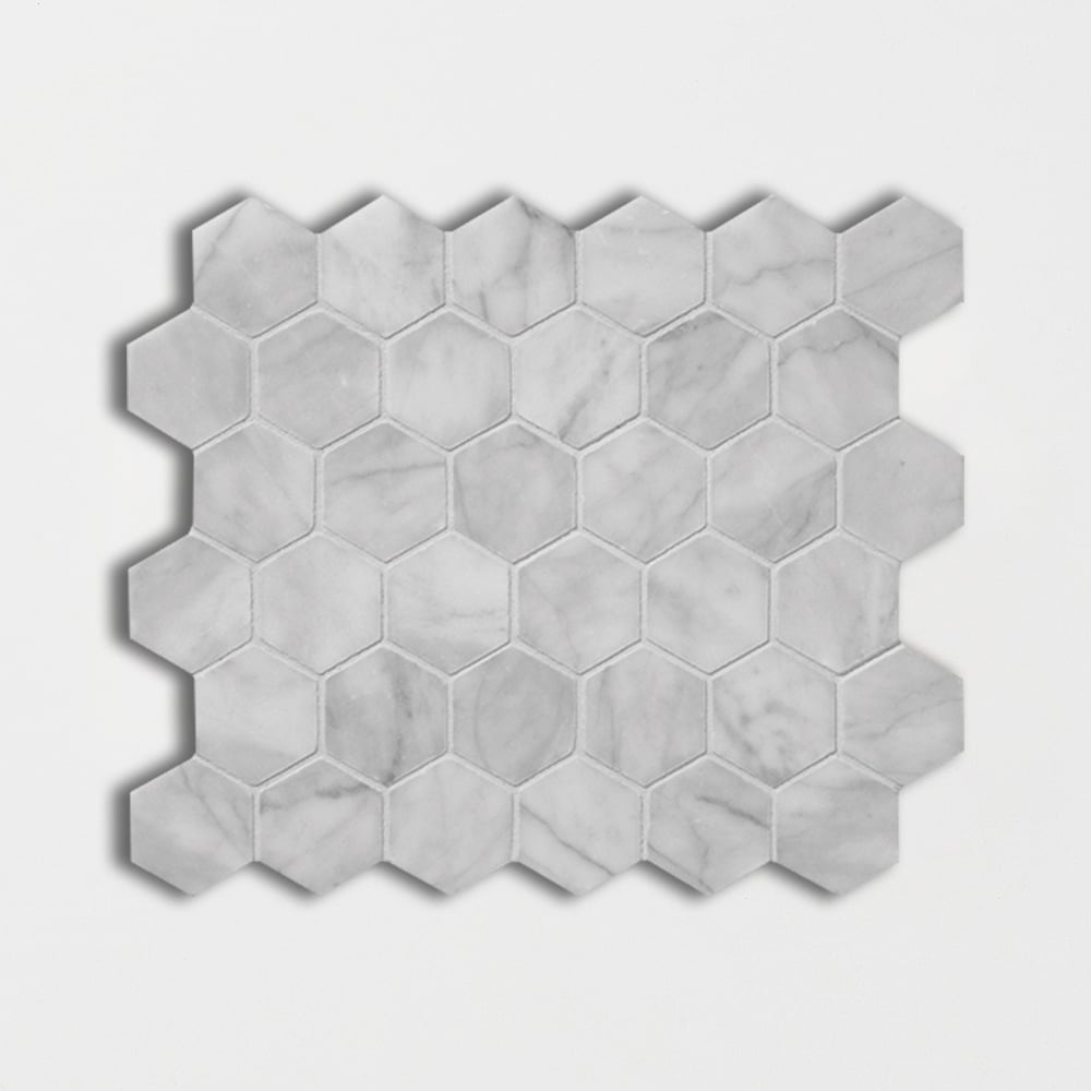 Cararra Honed 10 3/8"x12" Hexagon Marble Mosaic Tile