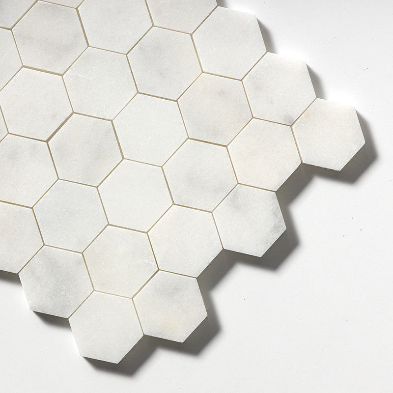 Calacatta Honed 10 3/8"x12" Hexagon Marble Mosaic