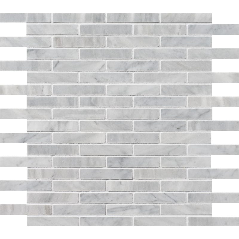 Cararra Honed 12"x12" Marble  5/8"x3" Mosaic Tile
