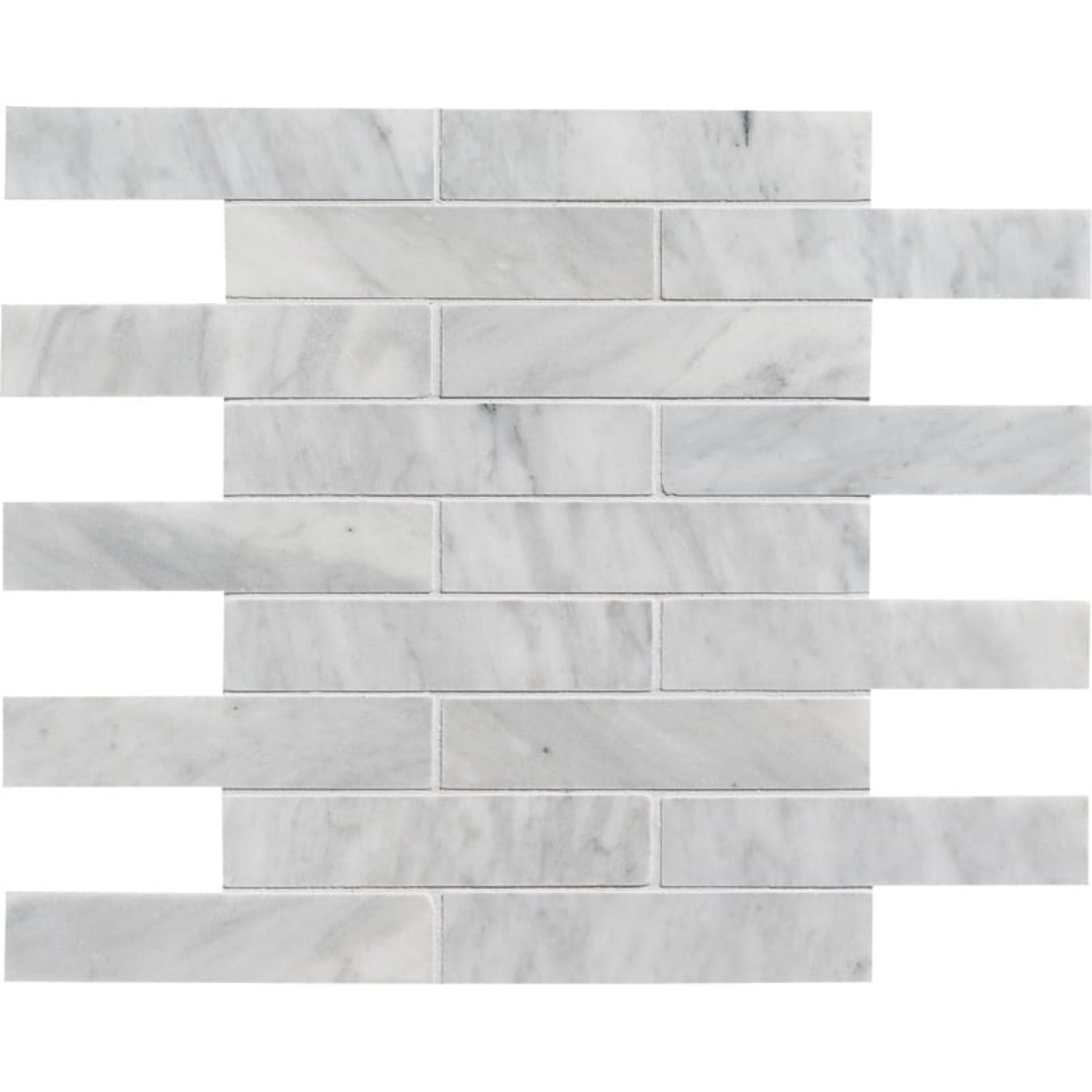 Cararra Honed 12"x12" Marble 1 1/4"x6" Mosaic Tile