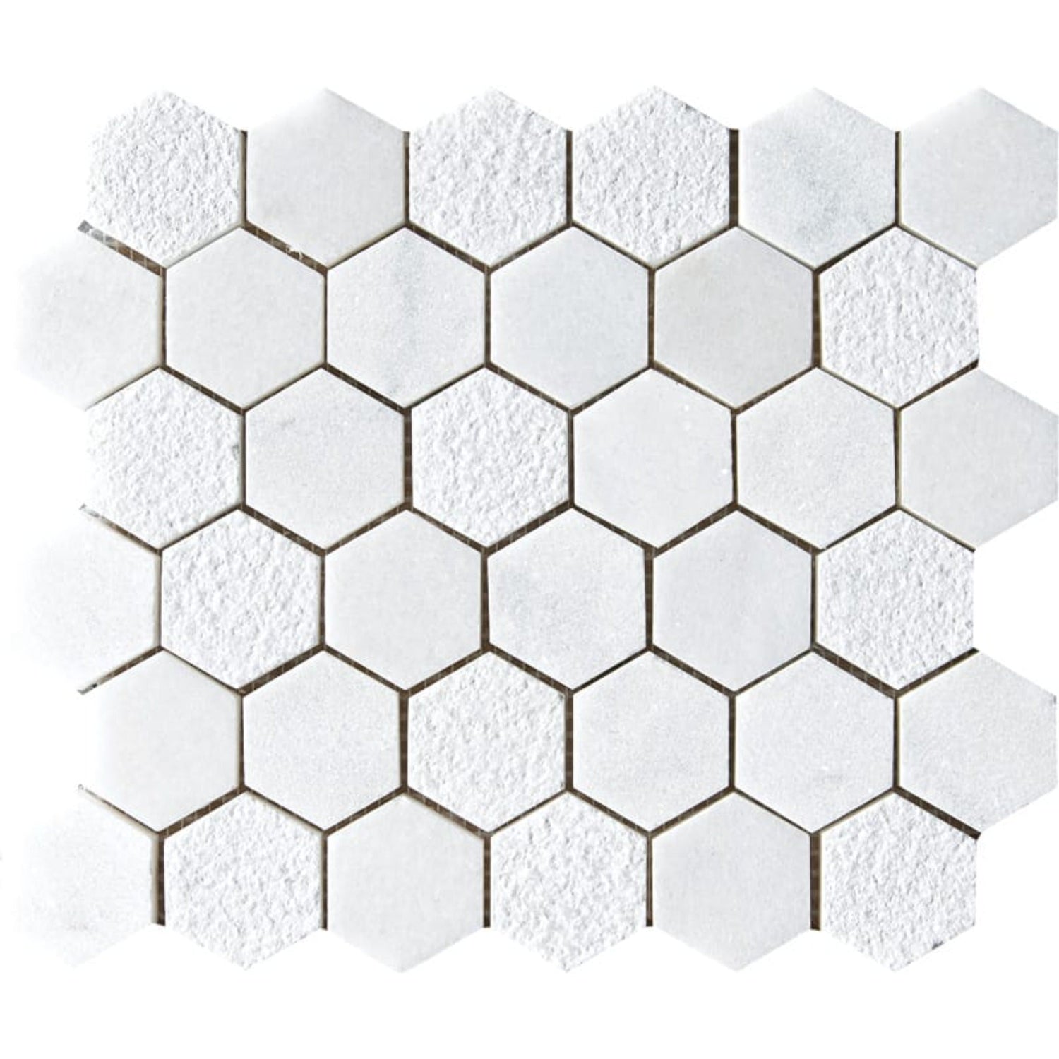 Calacatta Textured 10 3/8"x12" Hexagon Marble Mosaic