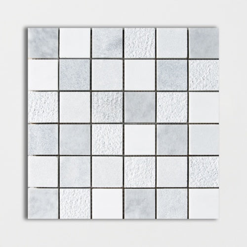 Cararra-Snow White-Foster Light 12"x12" Textured Marble 2"x2" Mosaic Tile
