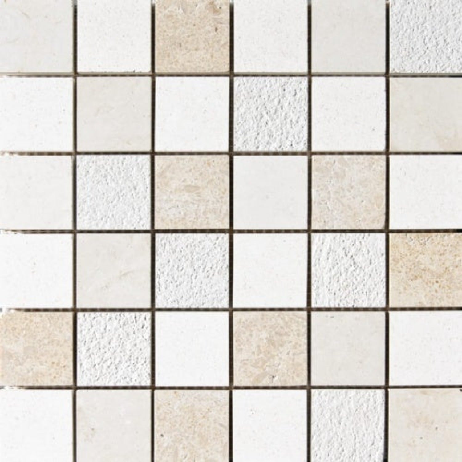 Hampton, Seashell, Heartsmere Textured 12"x12" Limestone Mosaic 2"x2" Tile